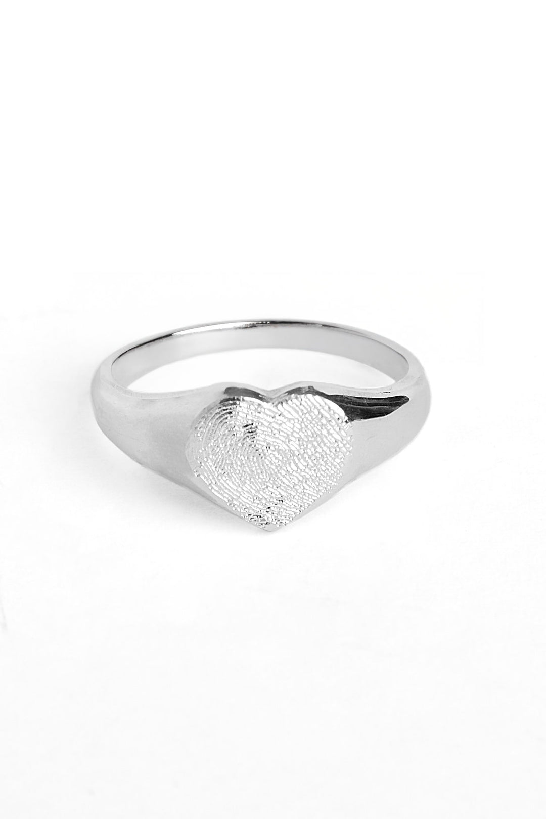 Engraved Fingerprint  Sterling Silver Heart Shaped Signet Ring