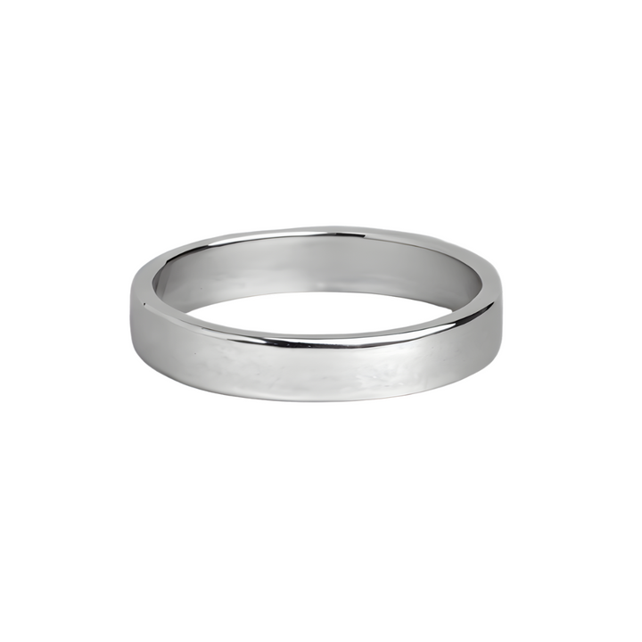 The Collective Dublin's 4mm Classic Plain Wedding Band features a smooth, polished silver court shape and is showcased on a simple white background.