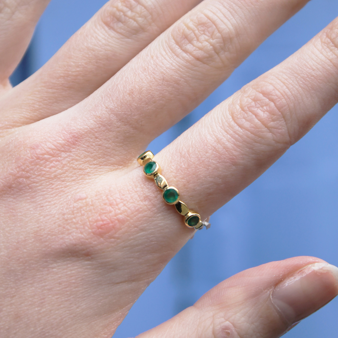 Green Onyx Five Stone Gold Ring