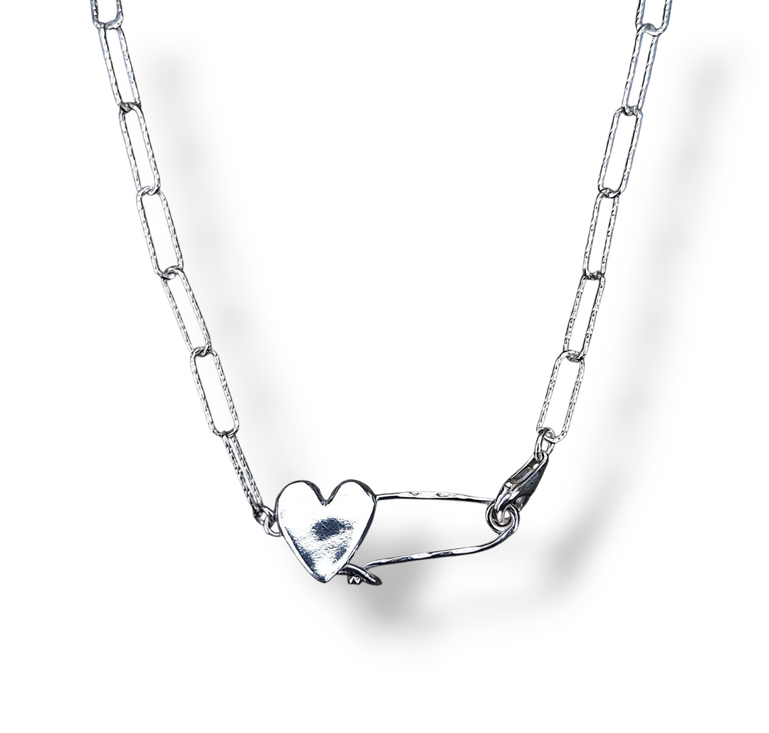 Heart Keeper Silver safety pin necklace