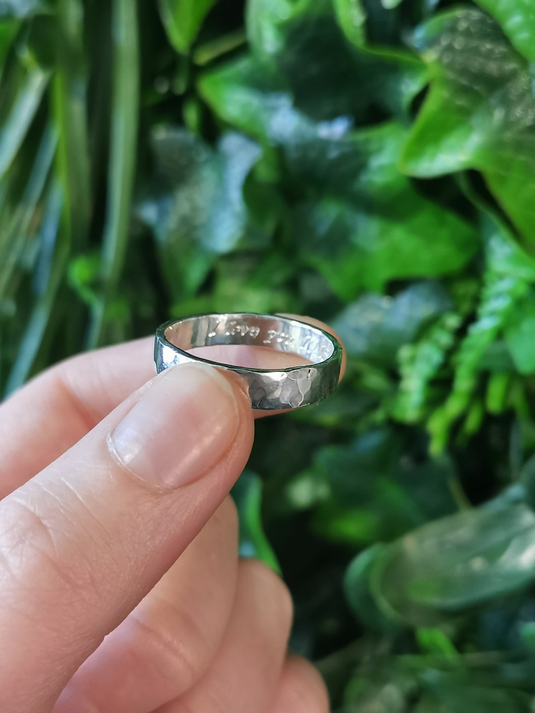 Engravable Simple Hammered Sterling Silver Band