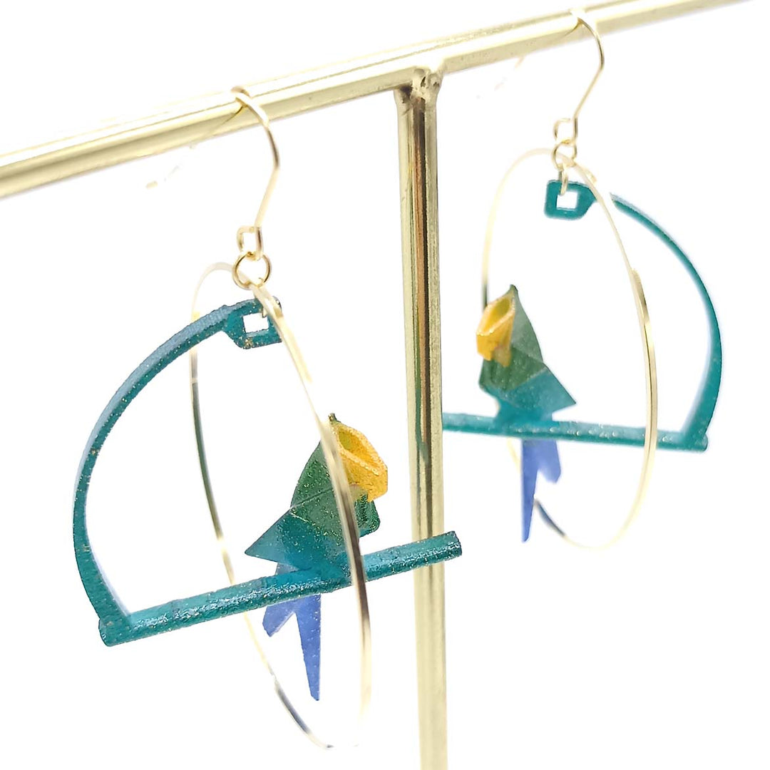 Aqua Origami Parrot Earrings