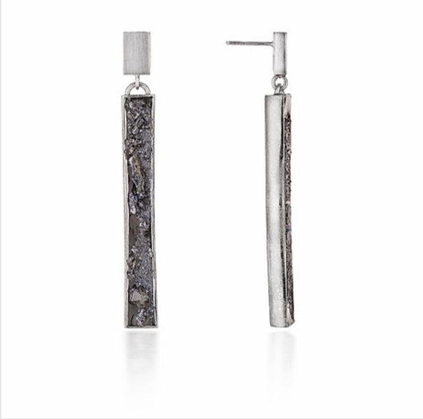 Urban Geode silver vertical drop earrings - The Collective Dublin