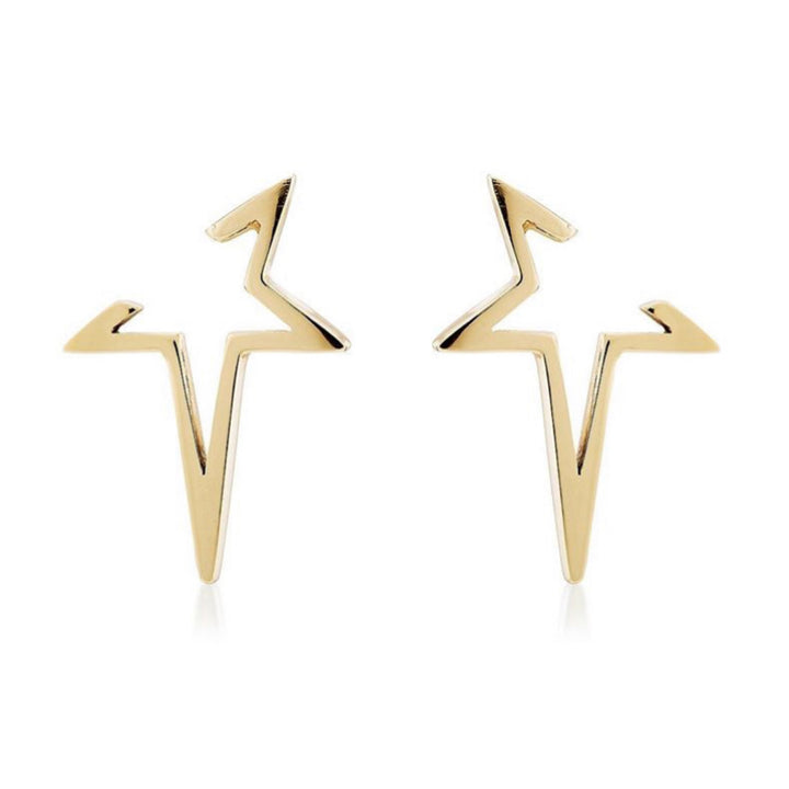 Experience the sleek, modern design of Cosmic Boulevard's Age of Aquaria 9ct Gold Earrings. Available in both yellow and rose gold, these lightning bolt-shaped earrings emphasize sharp, edgy outlines that stand out against a white background. Crafted from solid gold, they perfectly capture the spirit of the Age of Aquaria collection.