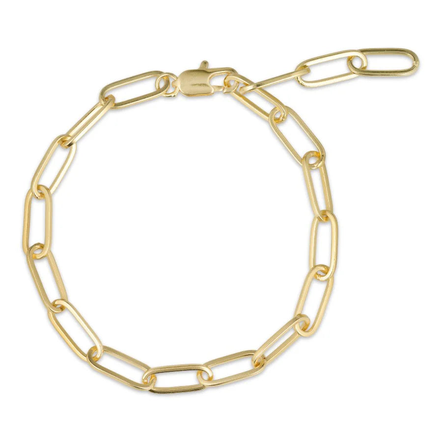 The Watermelon tropical Link Bracelet is a handmade, gold-plated bracelet with elongated oval links and a lobster clasp, shown on a white background. This adjustable accessory blends elegance and versatility.