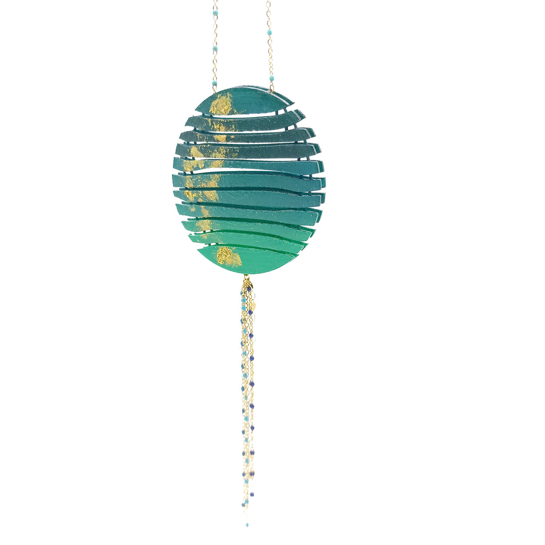 Long Circle Wave Necklace in Petrol & Emerald