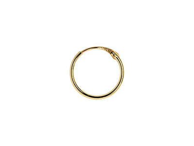 A small, simple 9ct yellow gold hoop earring is shown against a white background. Made of recycled gold, the Endless Creole Hoops-9ct Yellow Gold by Watermelon Tropical forms a complete circle and boasts a polished, shiny finish.