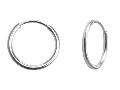 Two small, thin Watermelon tropical Endless Creole Hoops-Sterling Silver are displayed against a white background. One earring is shown in its complete circular form, while the other is displayed at an angle, giving a side view of the classic endless hoop earrings design.