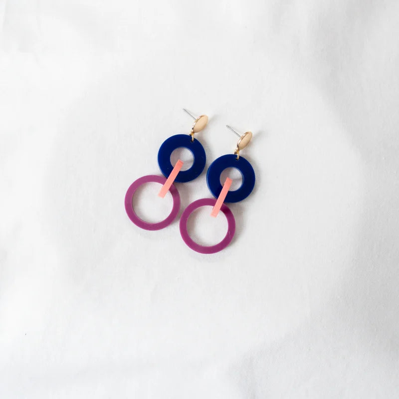 Navy, Pink & Magenta Acrylic Earrings