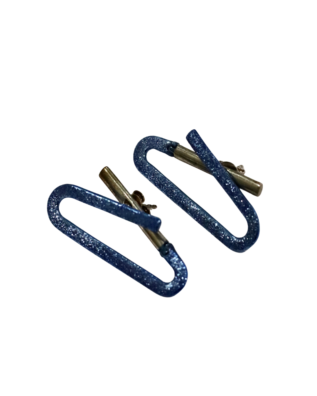 Theodora D's O Silver Earrings feature a blue ceramic coating and gold-tone posts, combining handcrafted elegance with a metallic shimmer. Displayed on a white background.