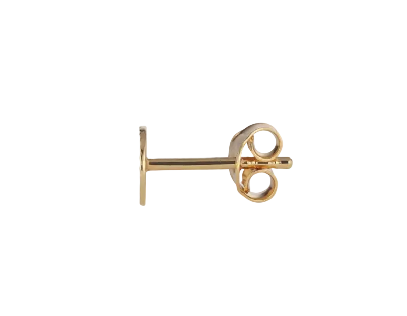 A single gold post earring shown in profile against a clean white background.
