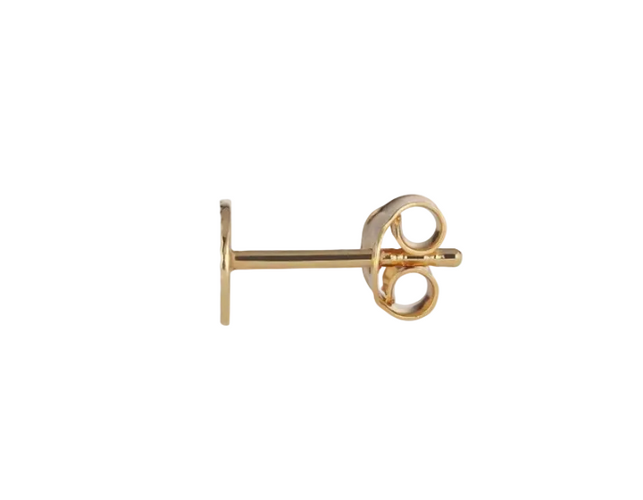 A single gold post earring shown in profile against a clean white background.