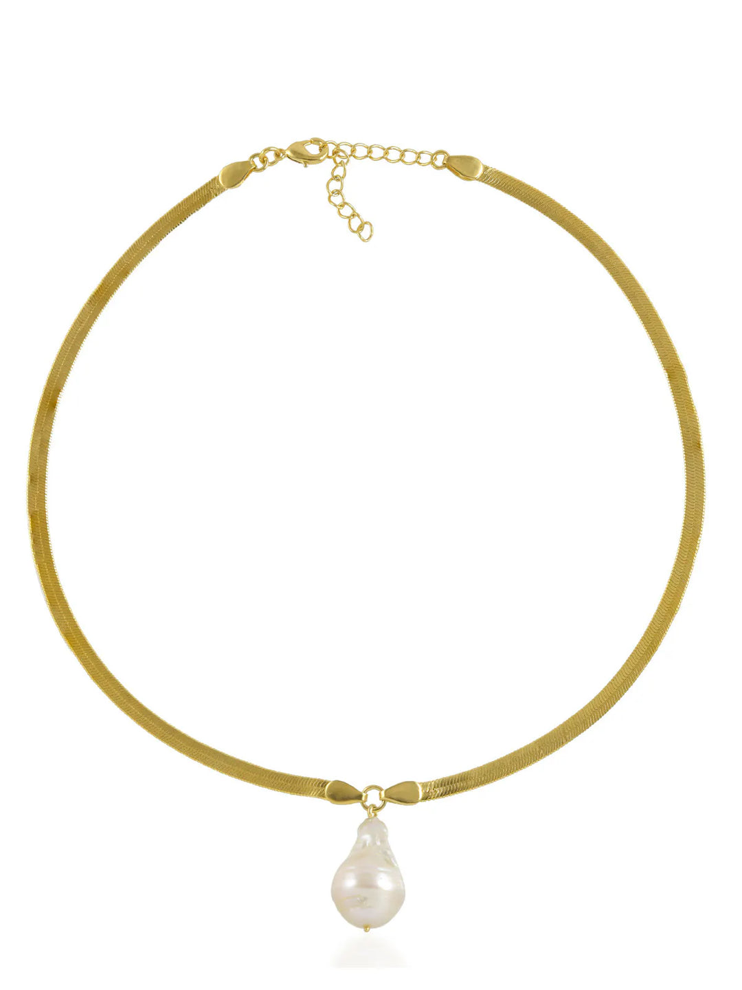 Serpentine Pearl Baroque  Gold Chain Necklace