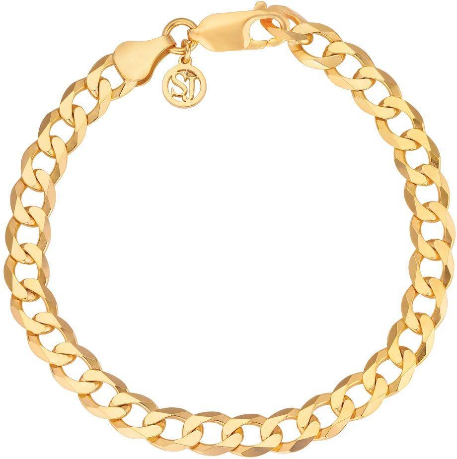 The Sif Jacobs Armore Bracelet features gold-plated, flat interlocking curb links, a lobster clasp, and a small round engraved charm. Shown on a white background.