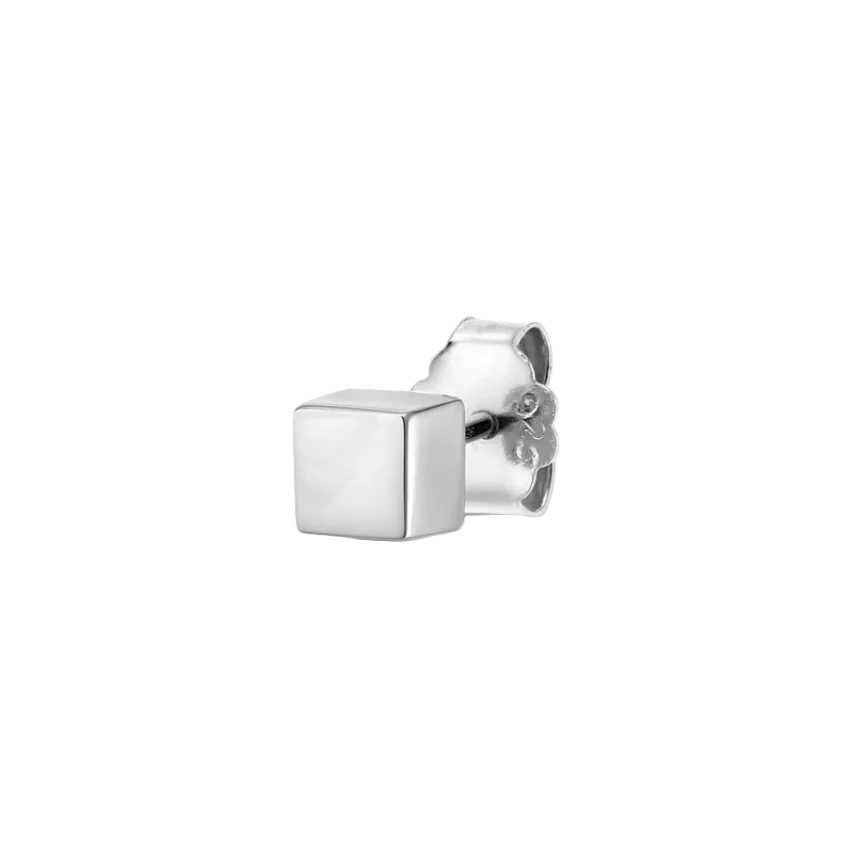 Silver square stud on a white background 