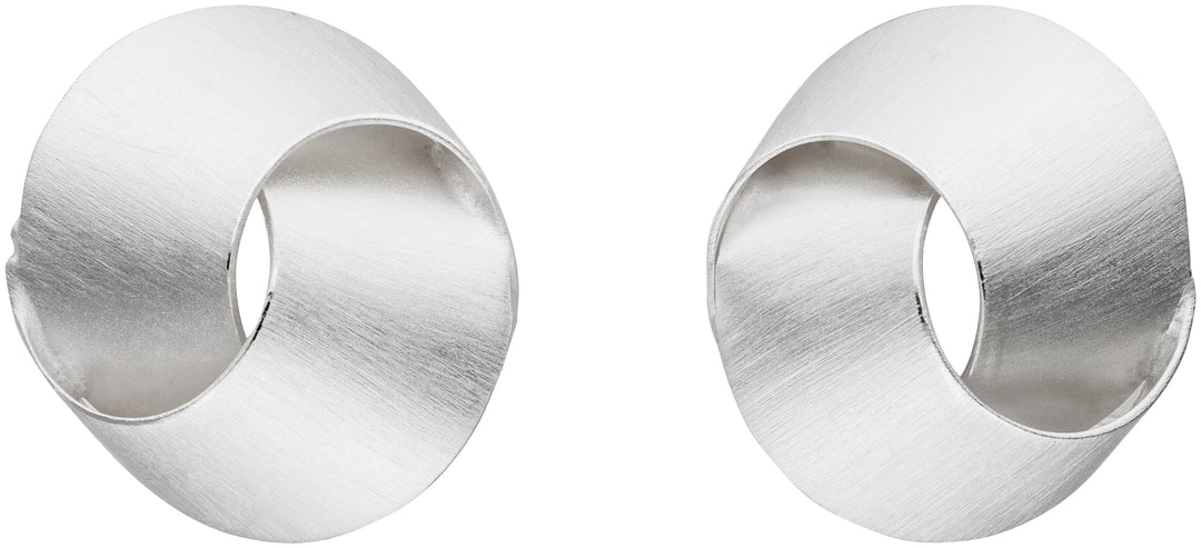Tezer's Silver Knot Earrings are circular stud earrings with a twisted, open design and a smooth, brushed metal finish.