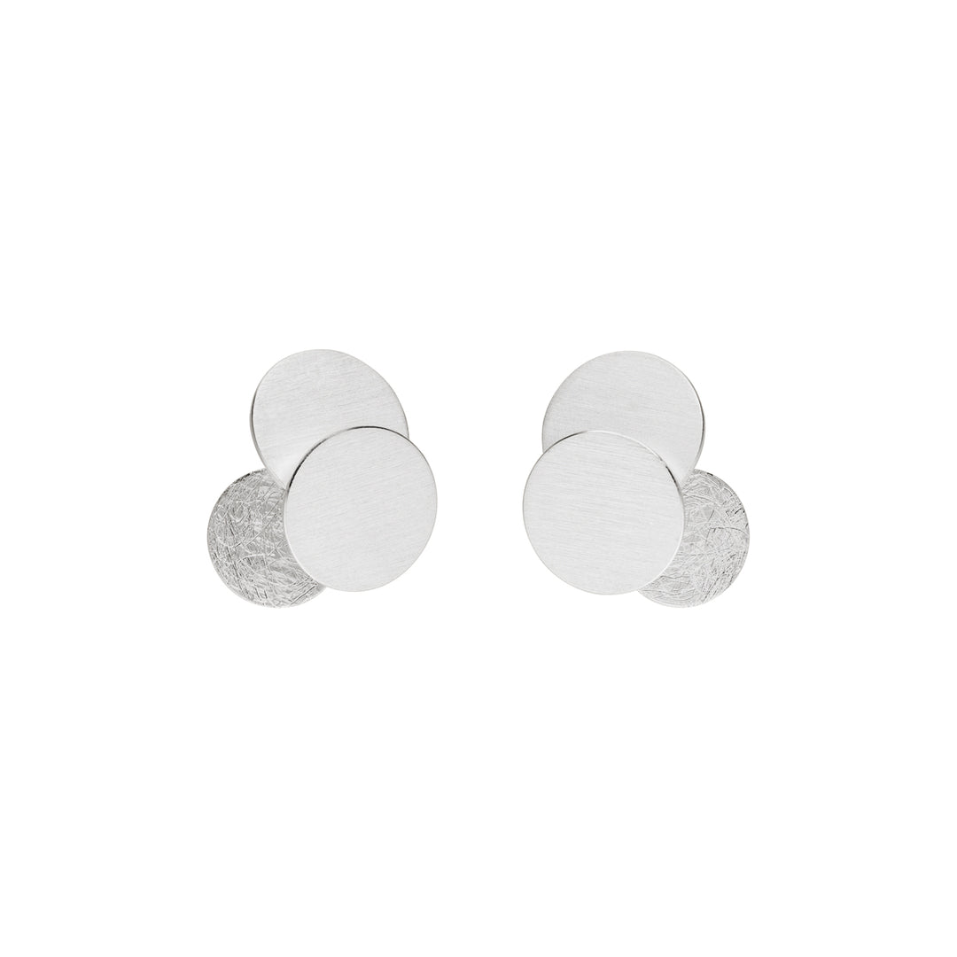 Three overlapping circles, two satin finish and one with a scratched finish.