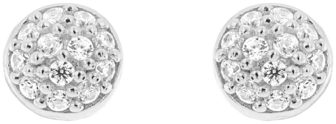 Tezer Silver Stud Earrings with Cubic Zirconia feature round sterling silver studs adorned with multiple sparkling cubic zirconia stones in a radiant cluster design.