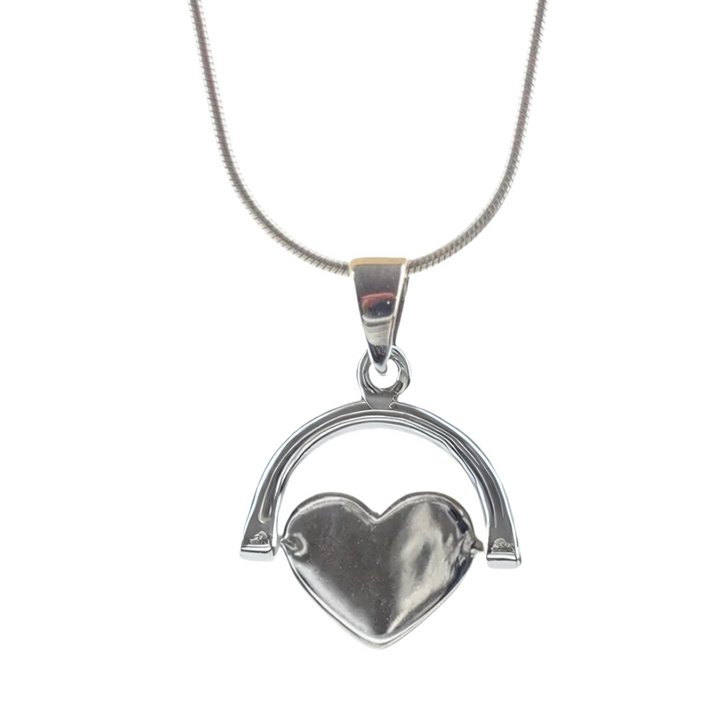 The Engravable Jewellery Sterling Silver Spinning Heart Necklace features a heart pendant on a thin silver chain, shown against a white background—ideal as engraved jewelry for a unique personal touch.
