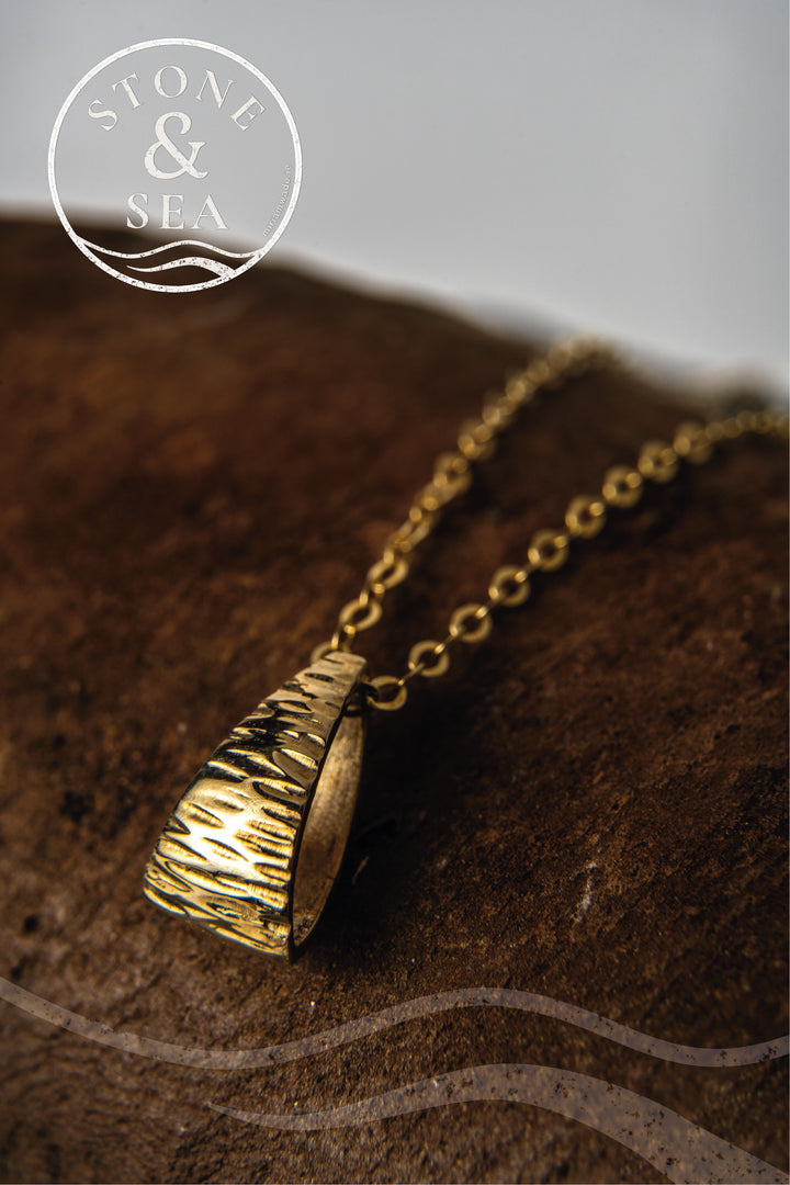 Stone & Sea Single 9ct yellow gold textured pendant on 9ct yellow gold chain