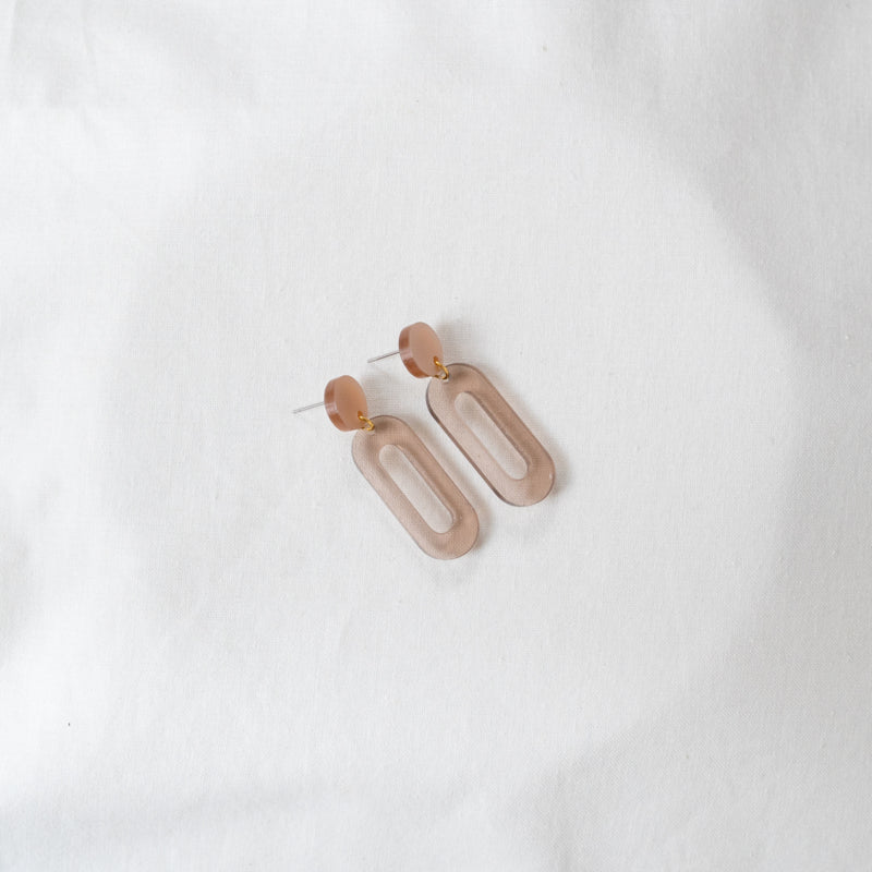 Taupe Oval Acrylic Earrings