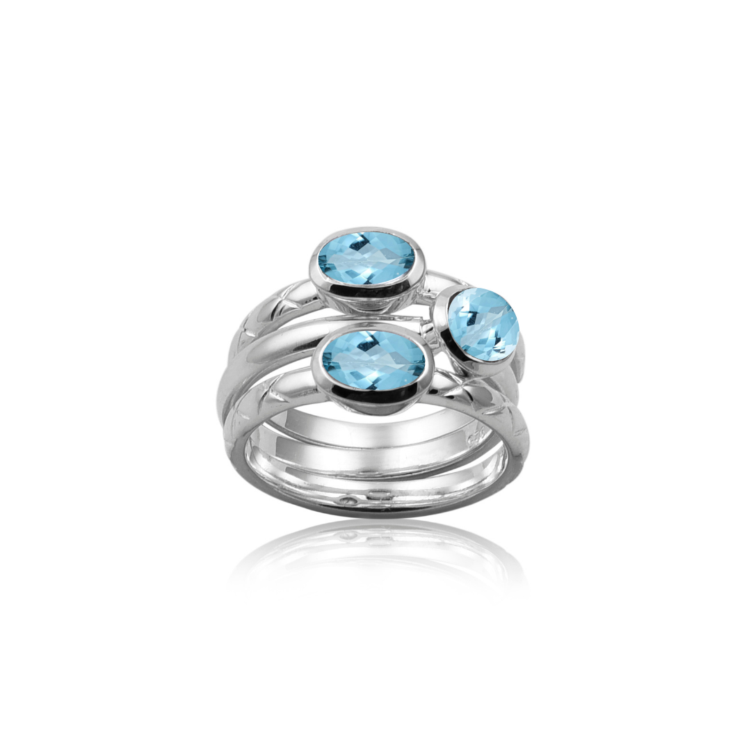 Triple Stack Blue Topaz Silver Rings