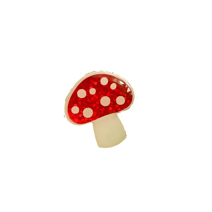 A small **Naoi Mushroom Pin Brooch** with a red cap and white spots. The stem is white, and the overall design is stylized and colorful, perfect for resin surfaces. The background is transparent.