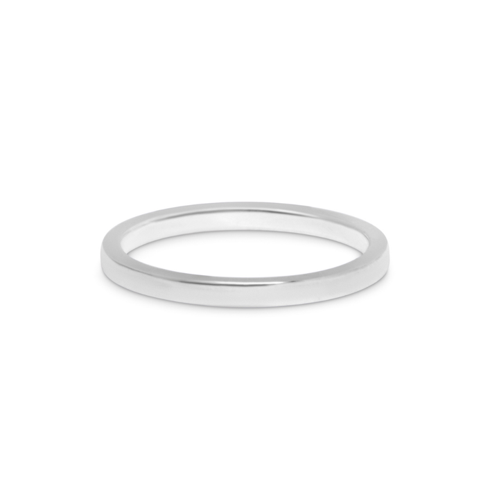 The Collective Dublin 2mm Square Wedding Band features a sleek, polished 9ct yellow gold design, presented against a plain white background.