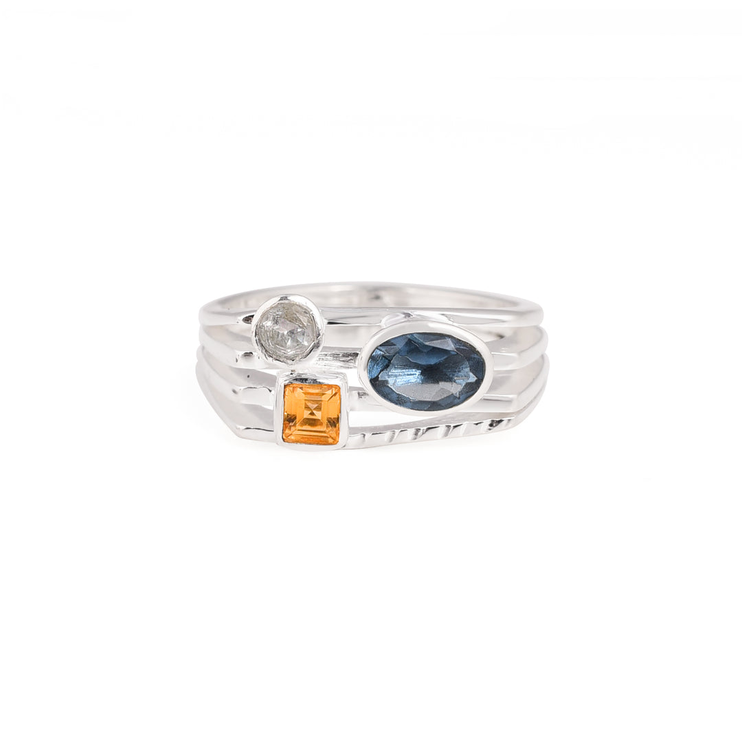 Blue Topaz, Sapphire Quartz & Citrine Silver Ring