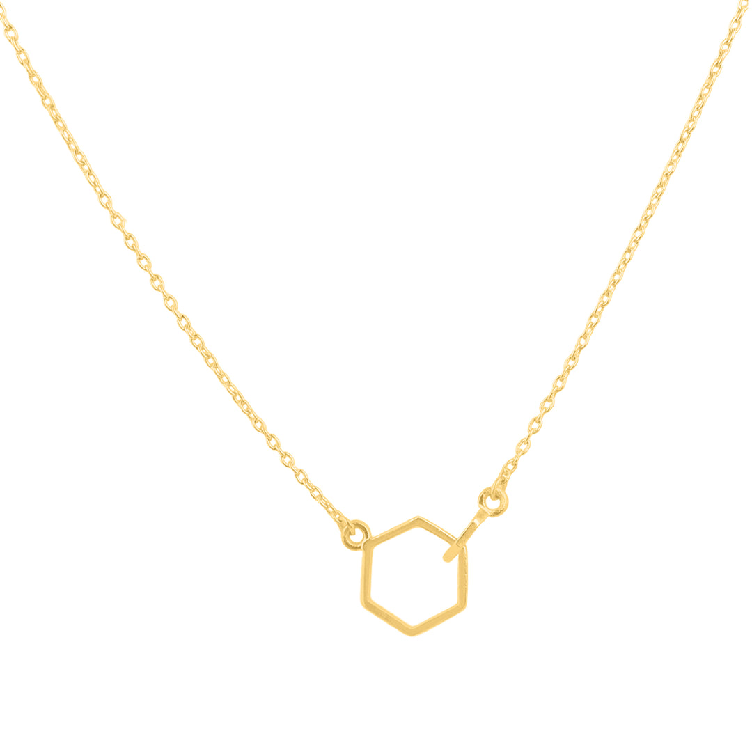 Simple dainty gold plated necklace with intertwined hexagons