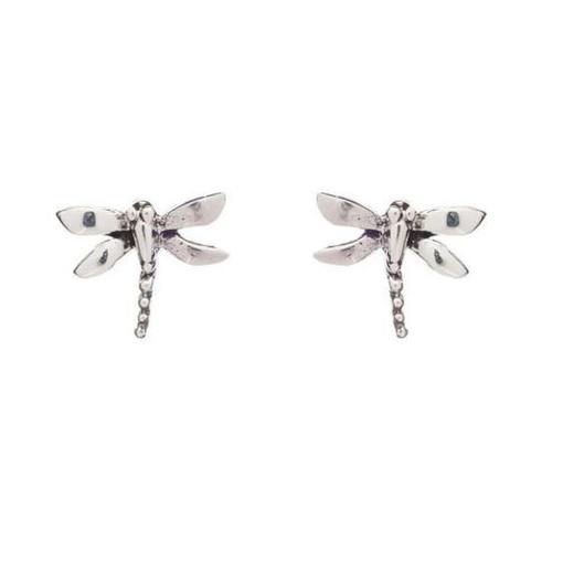 Part of our Wildlife Collection, these best-seller **Wildlife Small Dragonfly Studs** by **Gallardo & Blaine Designs** are shaped like exquisite silver dragonflies. Each earring features two wings on each side, a detailed body, and intricately designed tails. The shiny, reflective finish adds an elegant touch to any ensemble.