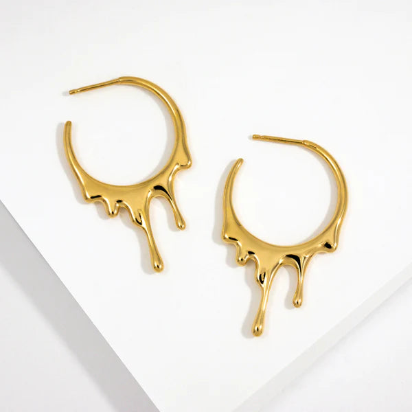Gold Dripping Circular S Hoop Earrings