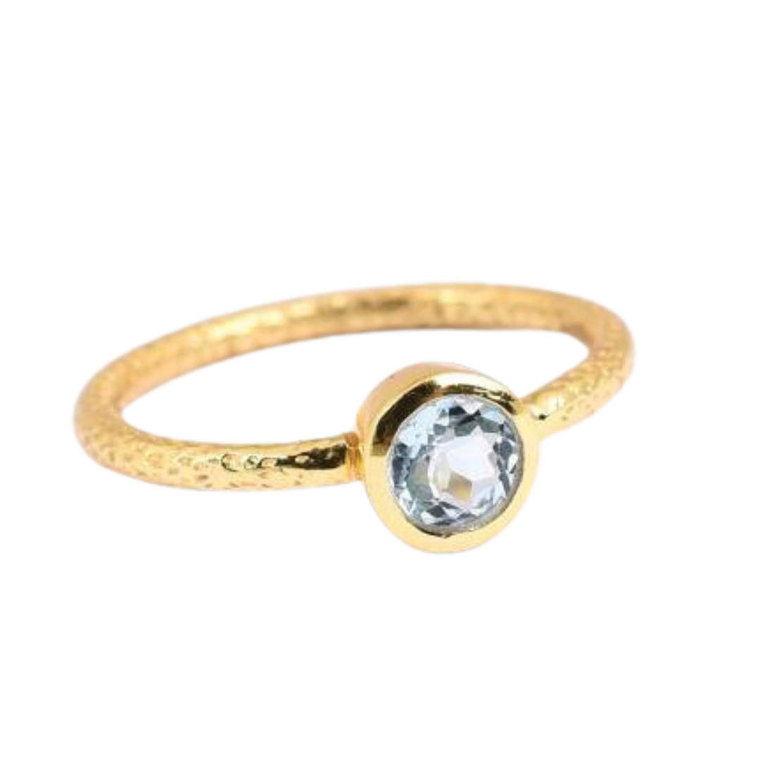 Blue Topaz Solitaire Gold Ring