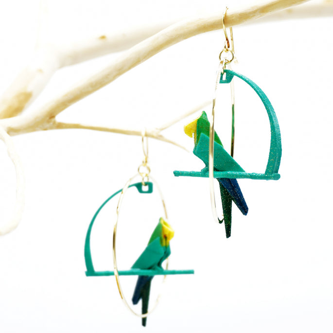 Aqua Origami Parrot Earrings