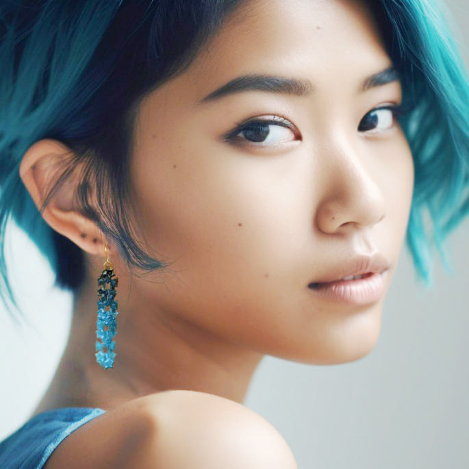 Blue Sakura Chain Earrings