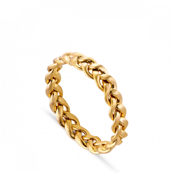 The Jane Koenig Medium Braided Ring is a gold-plated piece featuring a bold chain design, displayed against a plain white background.