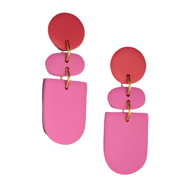 Drift Watermelon pink studs with paler pink oval and D shaped dangle earring