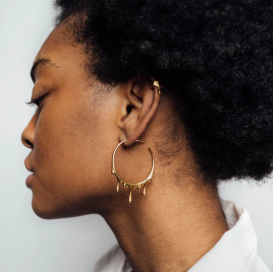 Gold Dripping Circular M Hoop Earrings