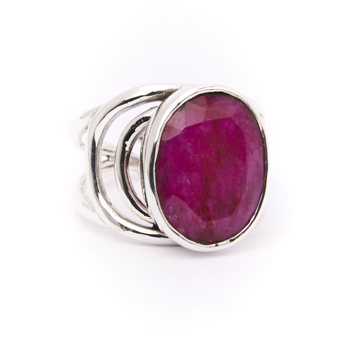 statement gemstone ring in silver & rough ruby-Gallardo & Blaine Designs
