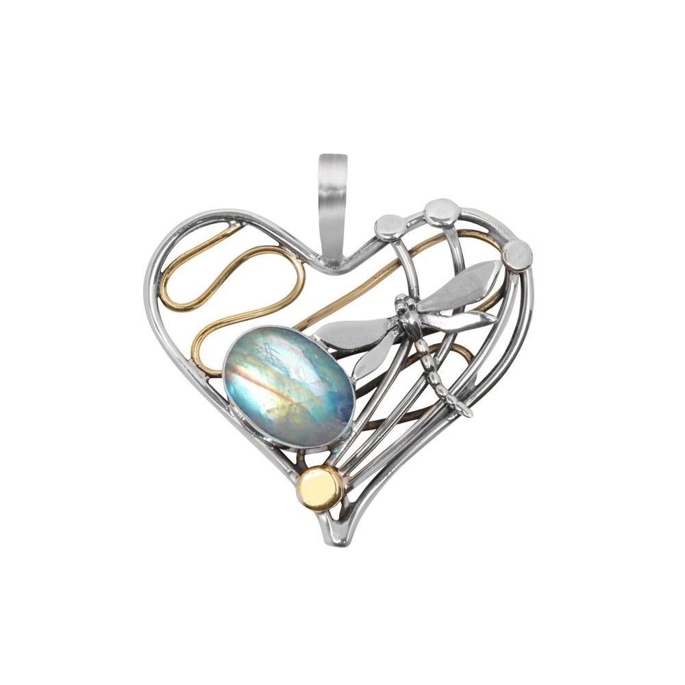 Heart Dragonfly Pendant Large in various gemstones - The Collective Dublin