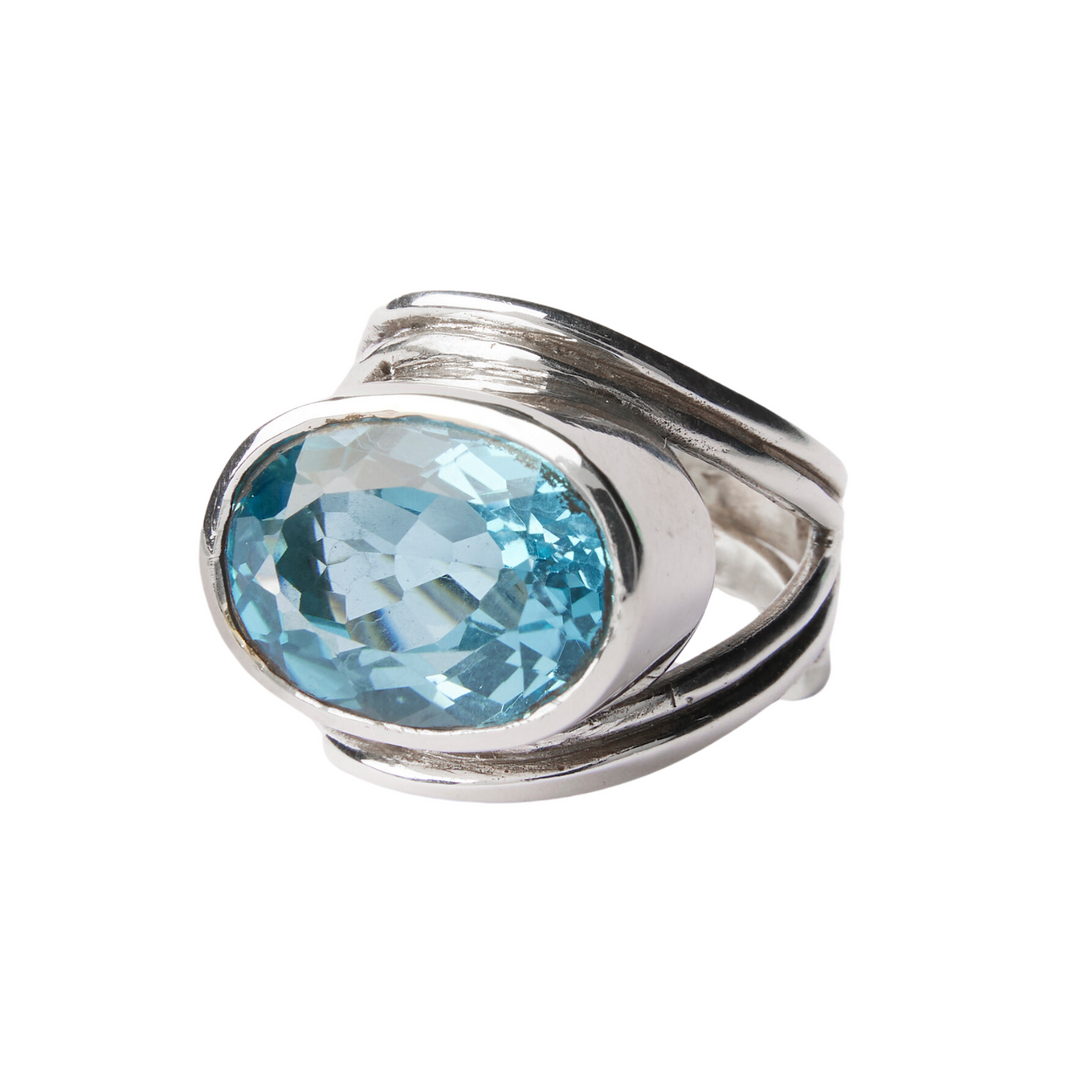 Chunky Statement Blue Topaz Ring in Sterling Silver