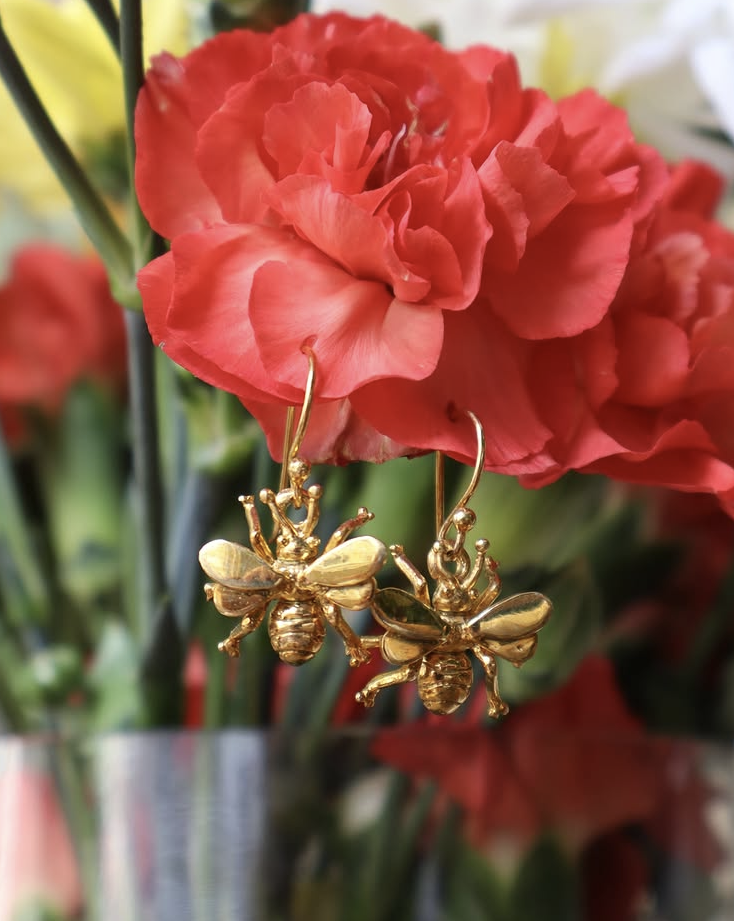 Wildlife Bee Dangle Earrings (Silver or Gold)
