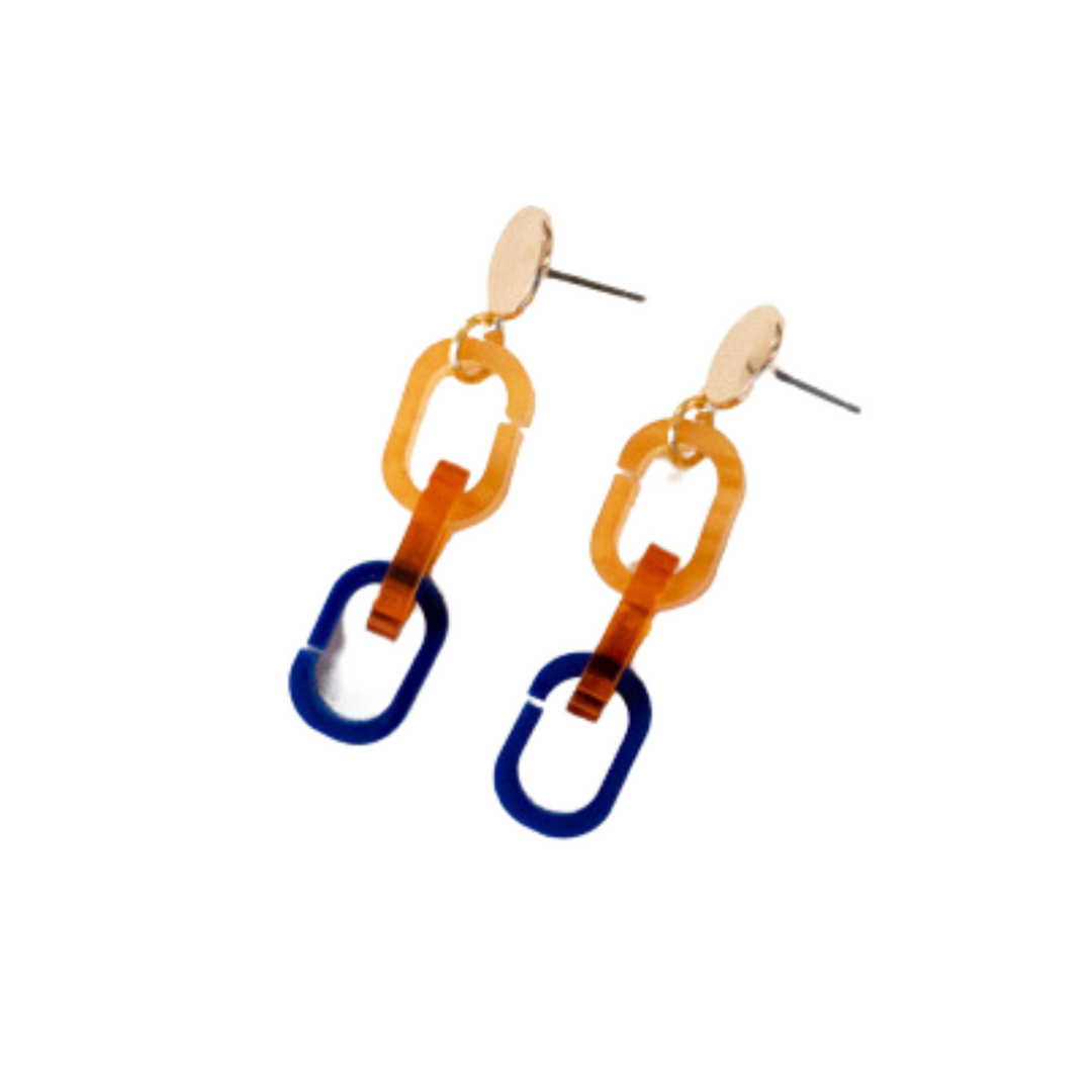 Gold, Orange & Navy Fire Acrylic Earrings