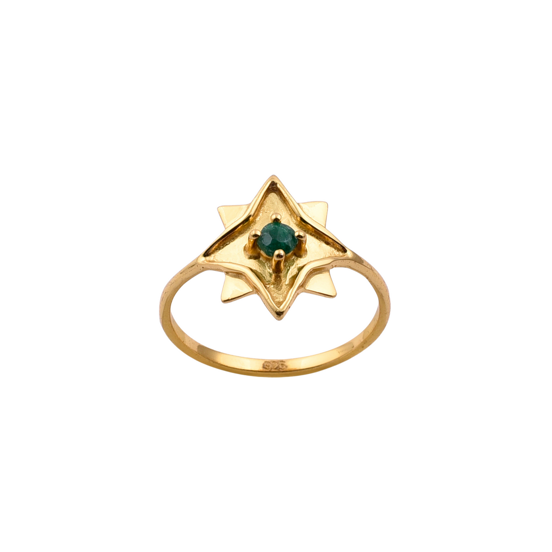 Gold Star & Rough Emerald Ring