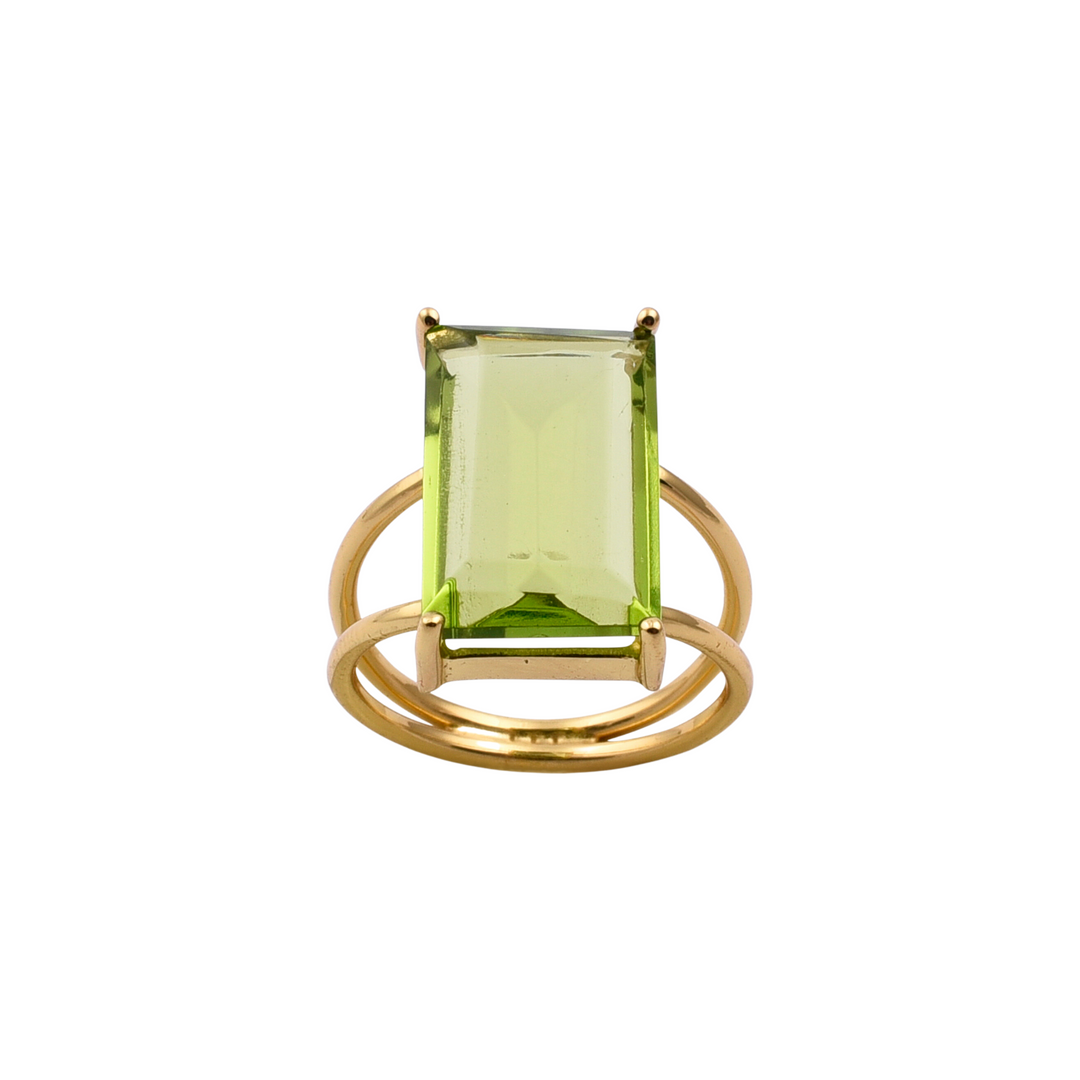 Green Peridot Rectangle Gold Ring