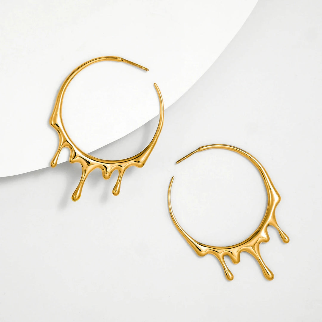 Gold Dripping Circular M Hoop Earrings