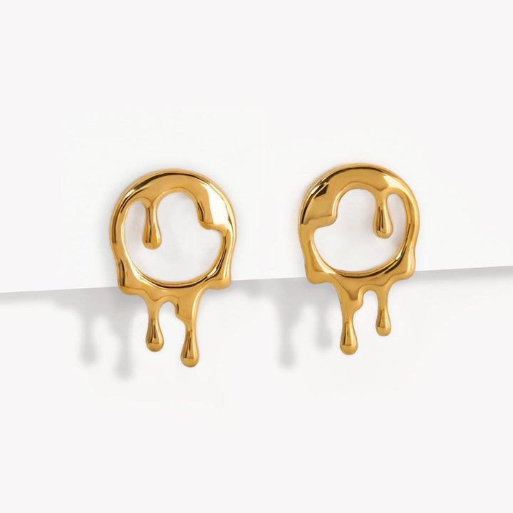 Dripping Rivulets Stud Earrings Gold