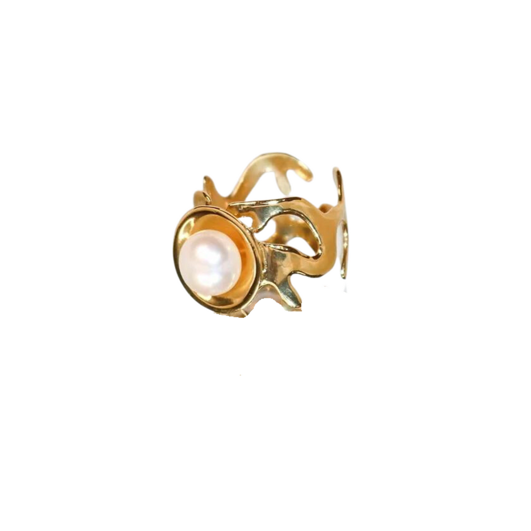 Kintsugi Freshwater Pearl "Perfect" Gold Plated Ring