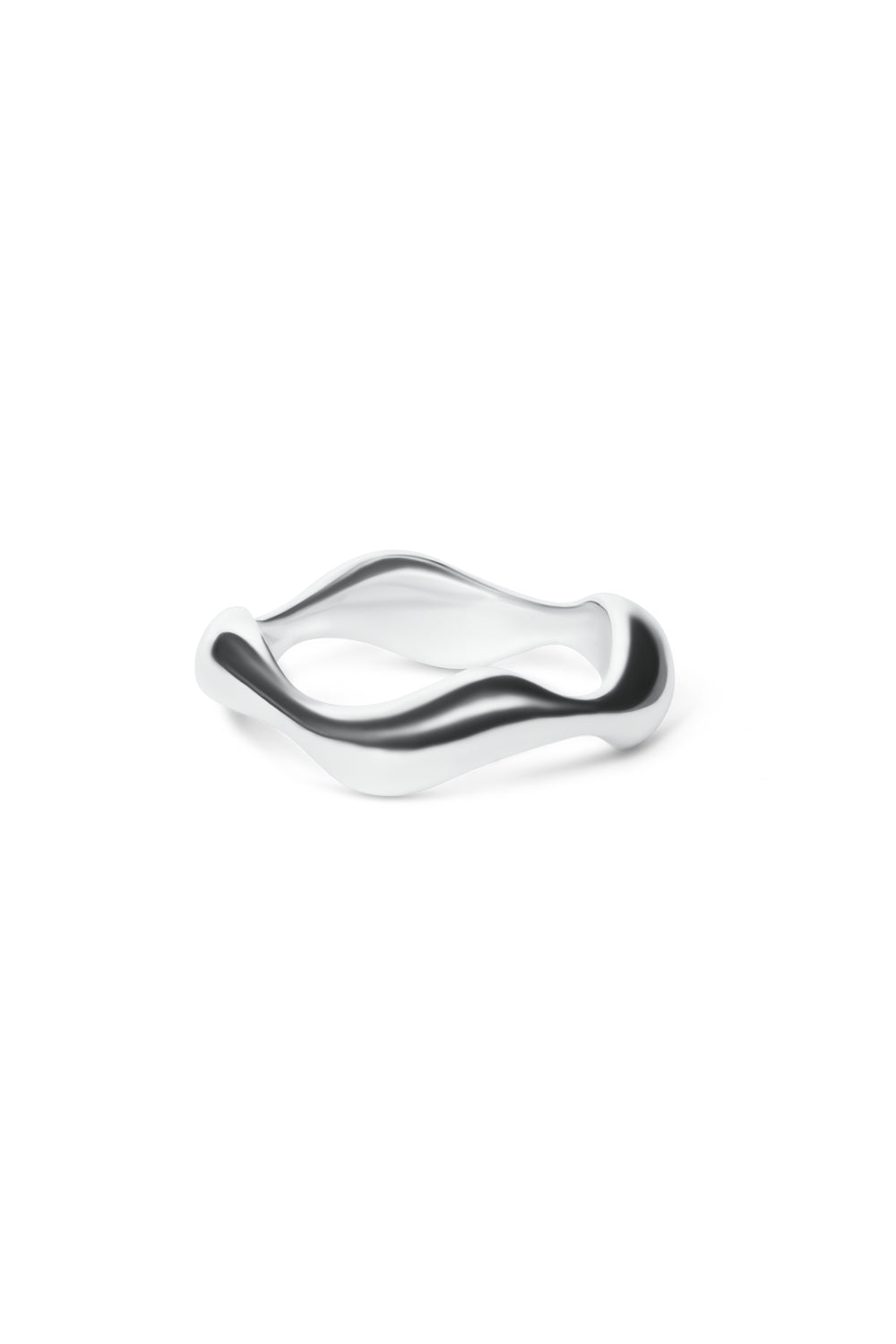 The Thorn Ring by Madeleine Sculptural Jewellery features a hand-carved, wavy silver design, offering a modern, unique touch. Shown on a white background.