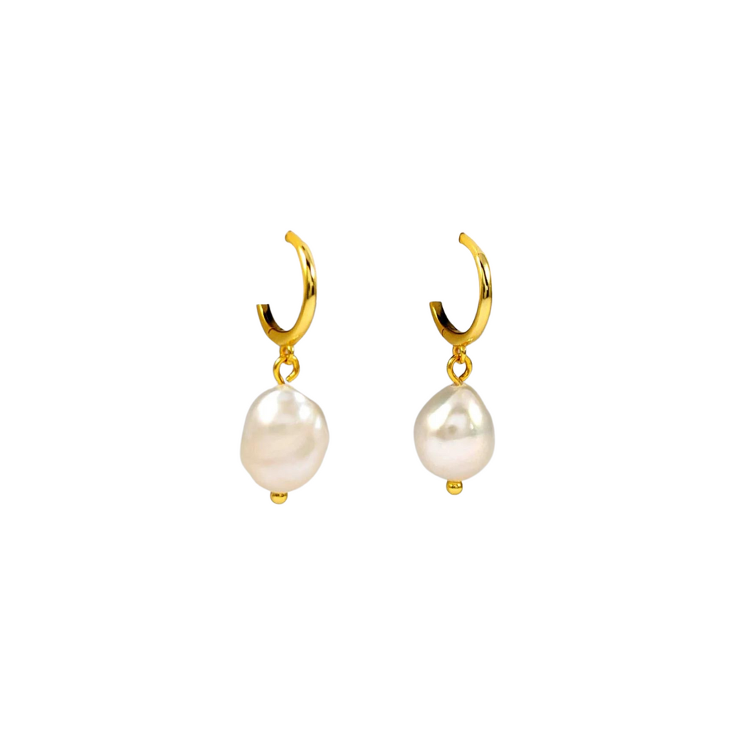 Classic Hoop Baroque Pearl Earrings Gold